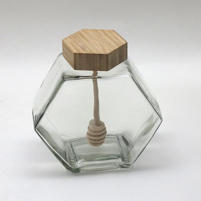 Leere Kapazität des Hexagon-Glashonig-Glas-Topf-Glas-12oz hölzerner Bambusdripper fournisseur