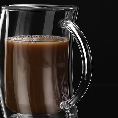 Mit Griff-einzigartigem Entwurf zu berühren Espresso-doppel-wandiges Glasschalen-Safe, sich fournisseur