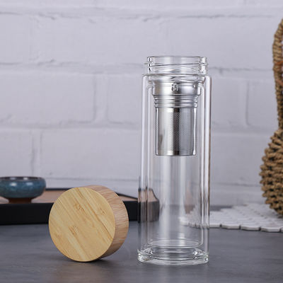 Kundengebundene Borosilicat-Glasflasche, Klarglas-Trinkflasche mit Bambusdeckel fournisseur