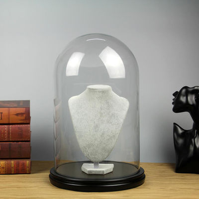 Hölzerne Borosilicat-Glaskuppel-Anzeigen-Glasglocke der Basis-D20*H40cm fournisseur