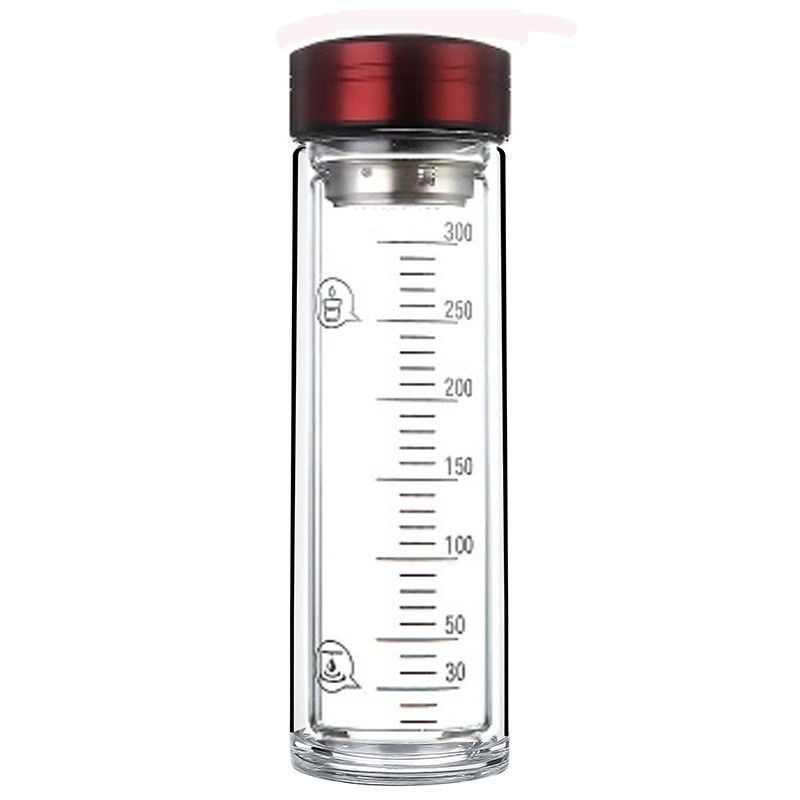 Tragbare doppel-wandige Glaswasser-Flasche mit Sieb/Gummidichtungs-langlebigem Gut fournisseur