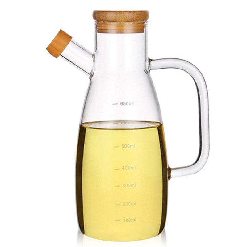 Klare Glasflasche des olivenöl-650ml mit Bambusdeckel fournisseur