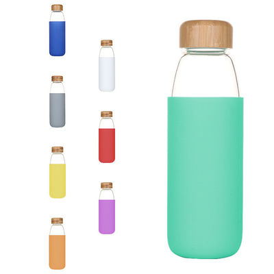 sicherer runder Glasflaschen-Bambusdeckel-Silikon-Ärmel der Spülmaschinen-18oz stark fournisseur