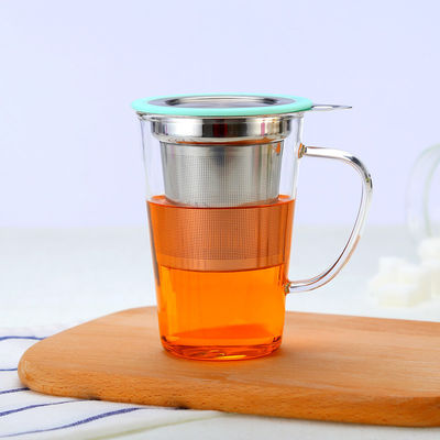 Glasbecher des tee-350ml mit Infuser und Deckel, 304 Edelstahl-Filter-Borosilicat-Glas-Tee-Schalen fournisseur