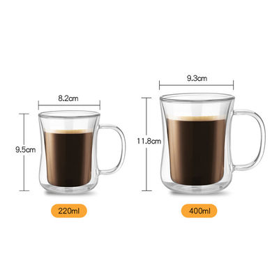 Hitzebeständiges Borosilicat-doppel-wandige Glaskaffeetassen fournisseur