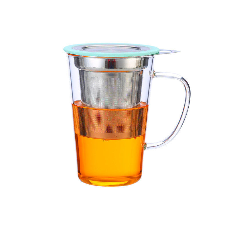 Glasbecher des tee-350ml mit Infuser und Deckel, 304 Edelstahl-Filter-Borosilicat-Glas-Tee-Schalen fournisseur